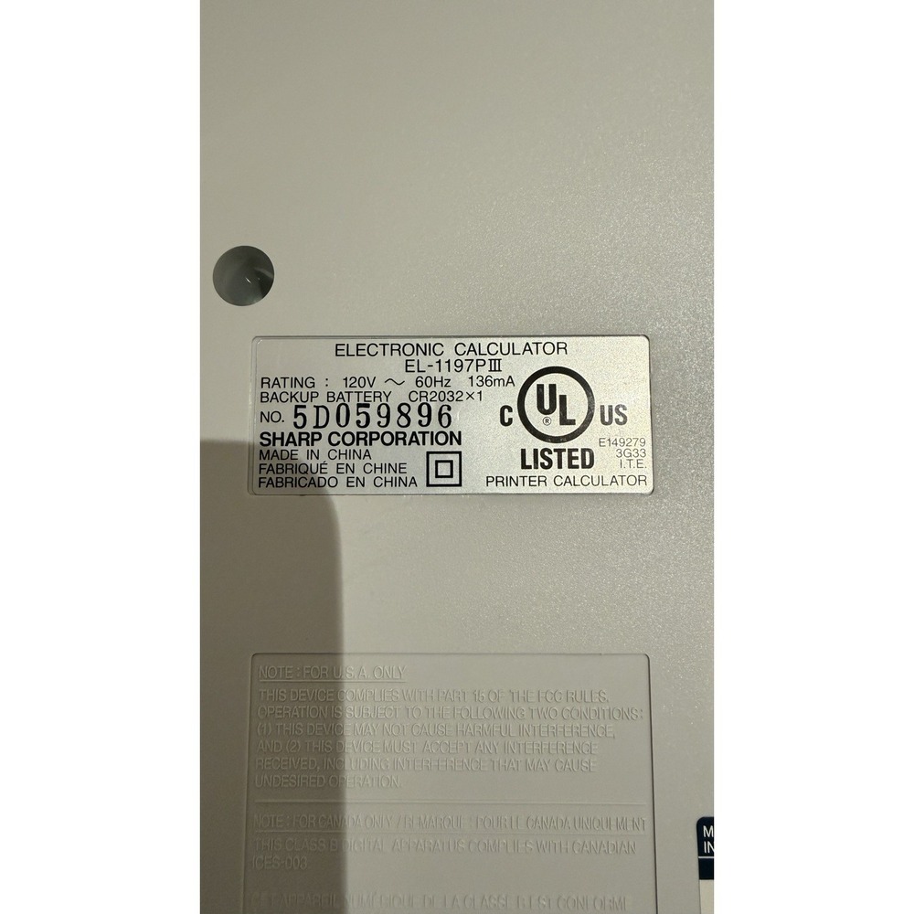 Sharp‎ EL-1197PIII 12 Digit Printing Calculator Adding Machine Untested Printer - Picture 7 of 8